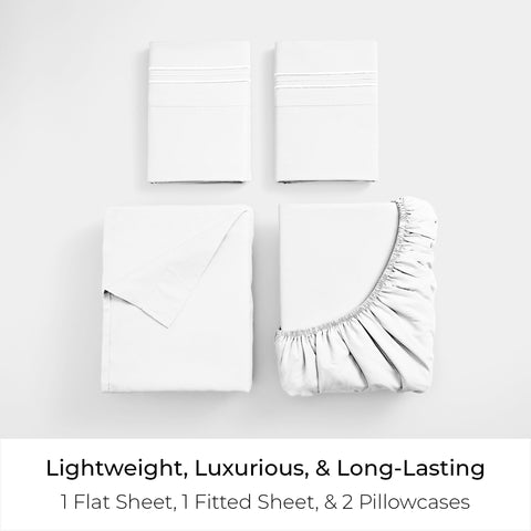 Mellanni King Sheets on a bed in a bright room offering cooling, breathable sleep.