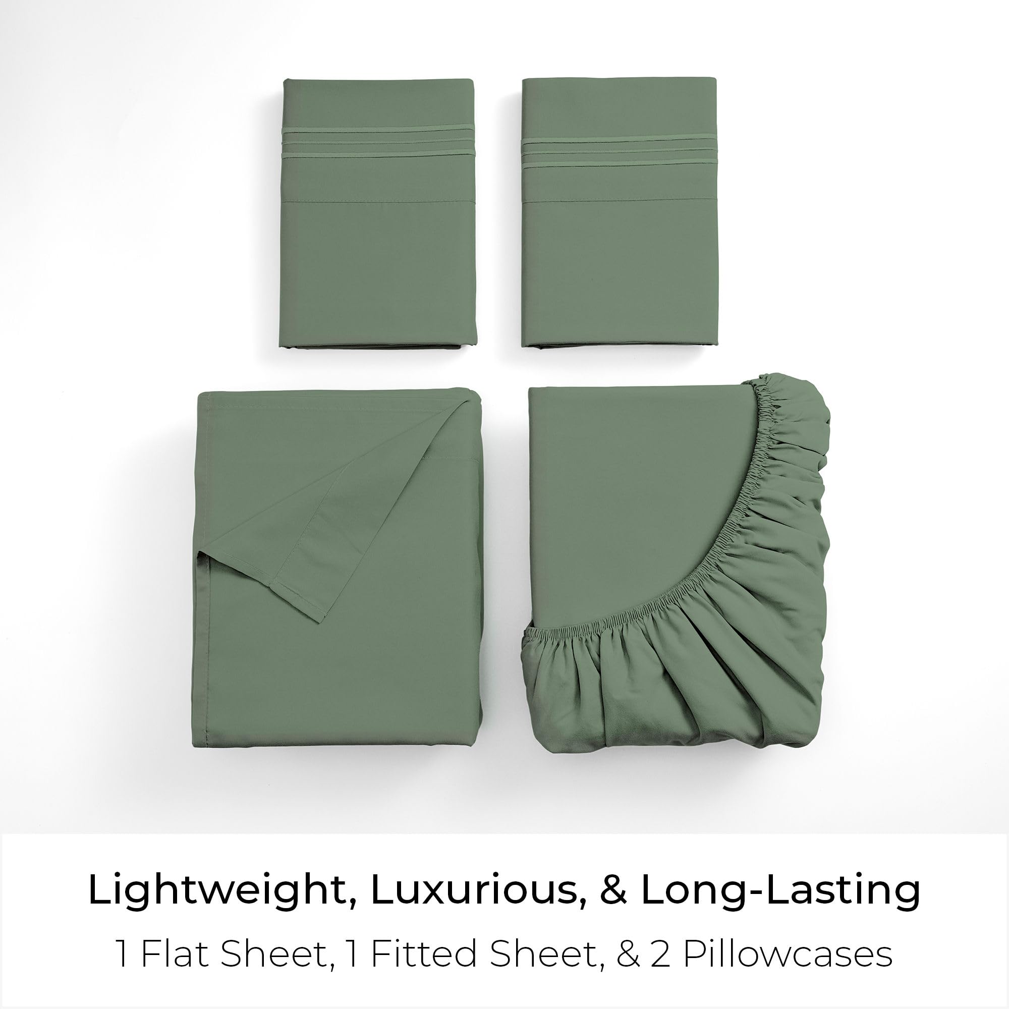 Mellanni King Sheets Sage fabric close-up showing double-brushed microfiber