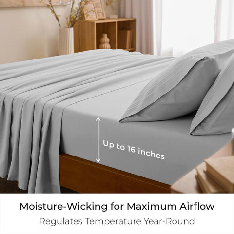 Mellanni king sheets set deep-pocket fit on mattress with elastic band.