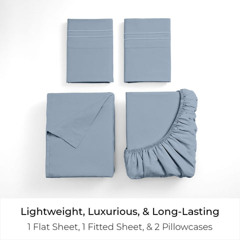 Mellanni pillowcases in blue hydrangea provide softness and durability.