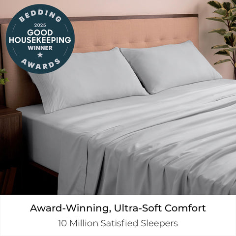 Mellanni king sheets set wrinkle-free texture close-up showing smooth easy-care fabric.