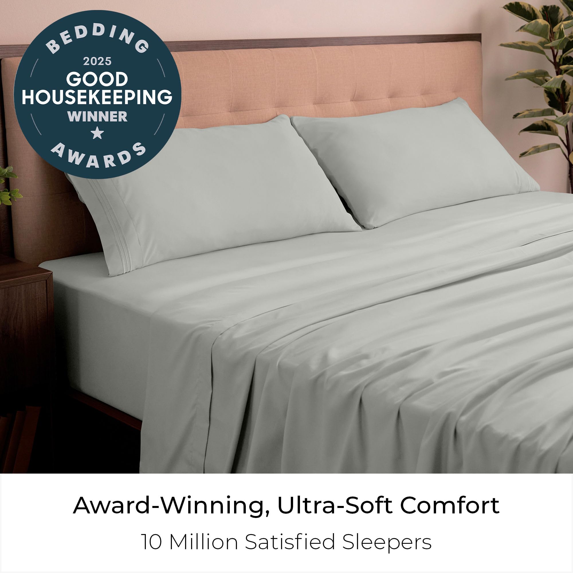 Mellanni king sheets on bed showing cooling, breathable fabric for all seasons.