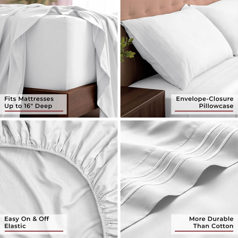 Mellanni King Sheets wrinkle-resistant finish maintains a smooth bed surface.