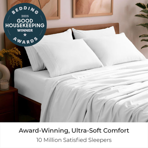 Mellanni queen sheet set deep-pocket fits up to 16 inches for secure coverage.