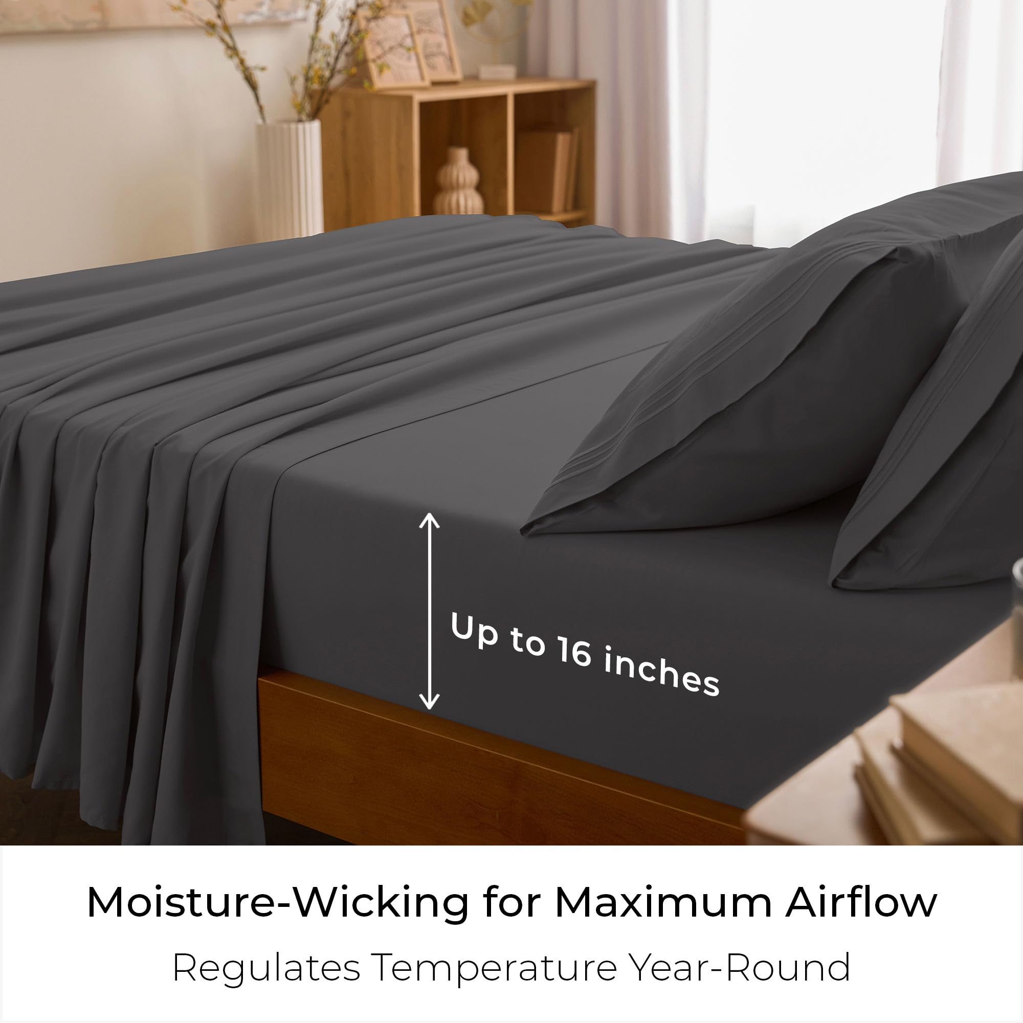 Mellanni queen sheets deep-pocket fit up to 16 inches around mattress.