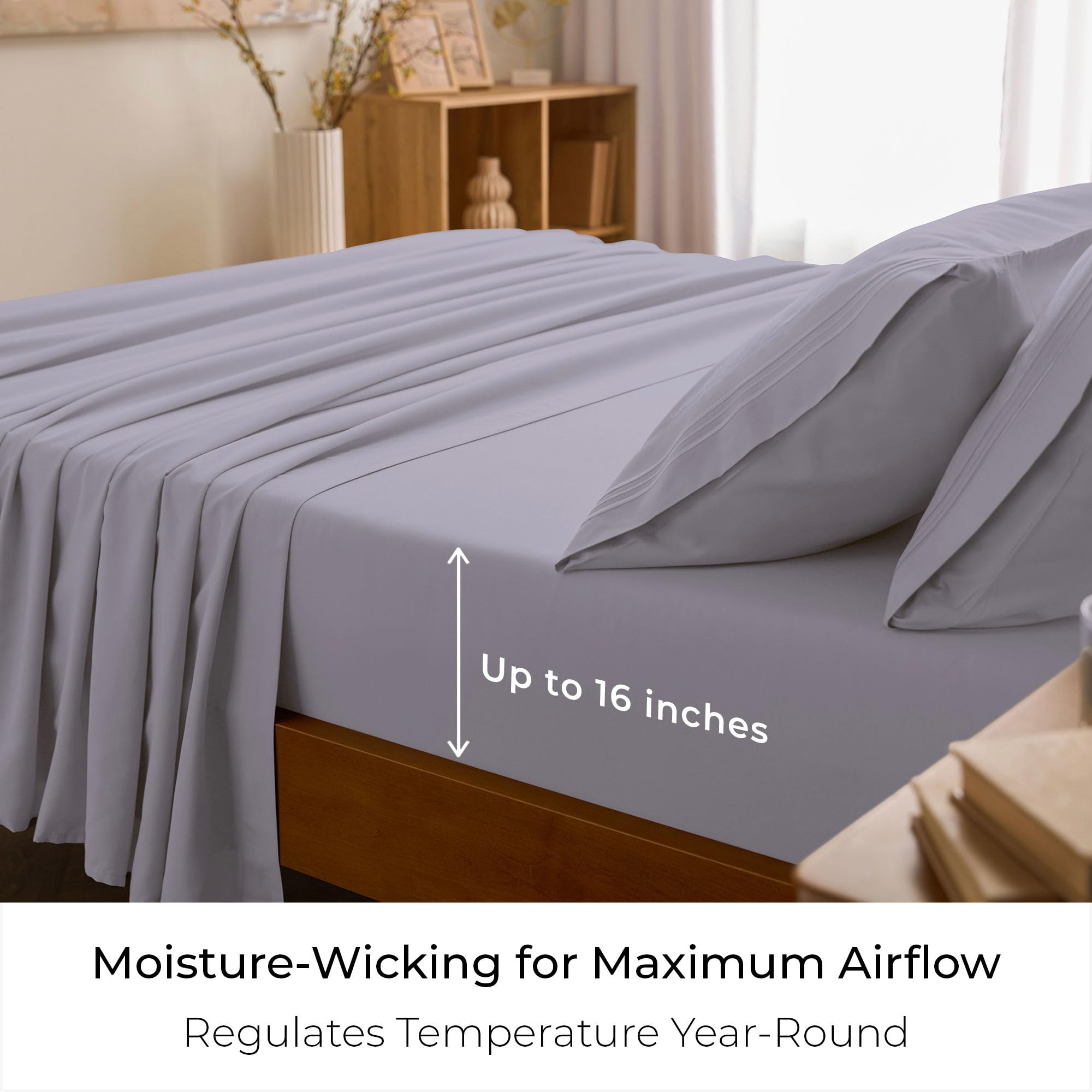 Mellanni queen sheets deep-pocket diagram illustrating secure fit on tall mattresses