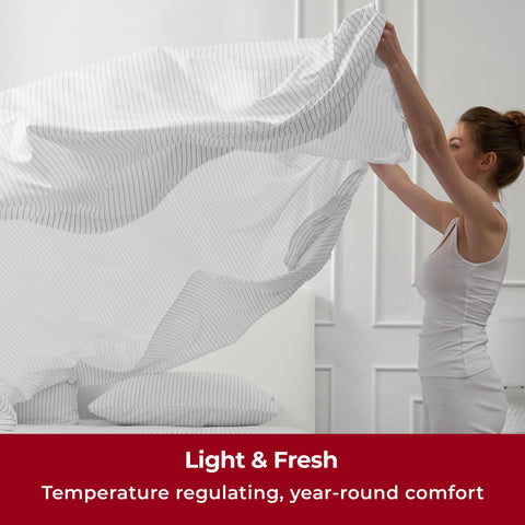 Mellanni deep-pocket fitted sheet on a mattress up to 16 inches for a secure fit.
