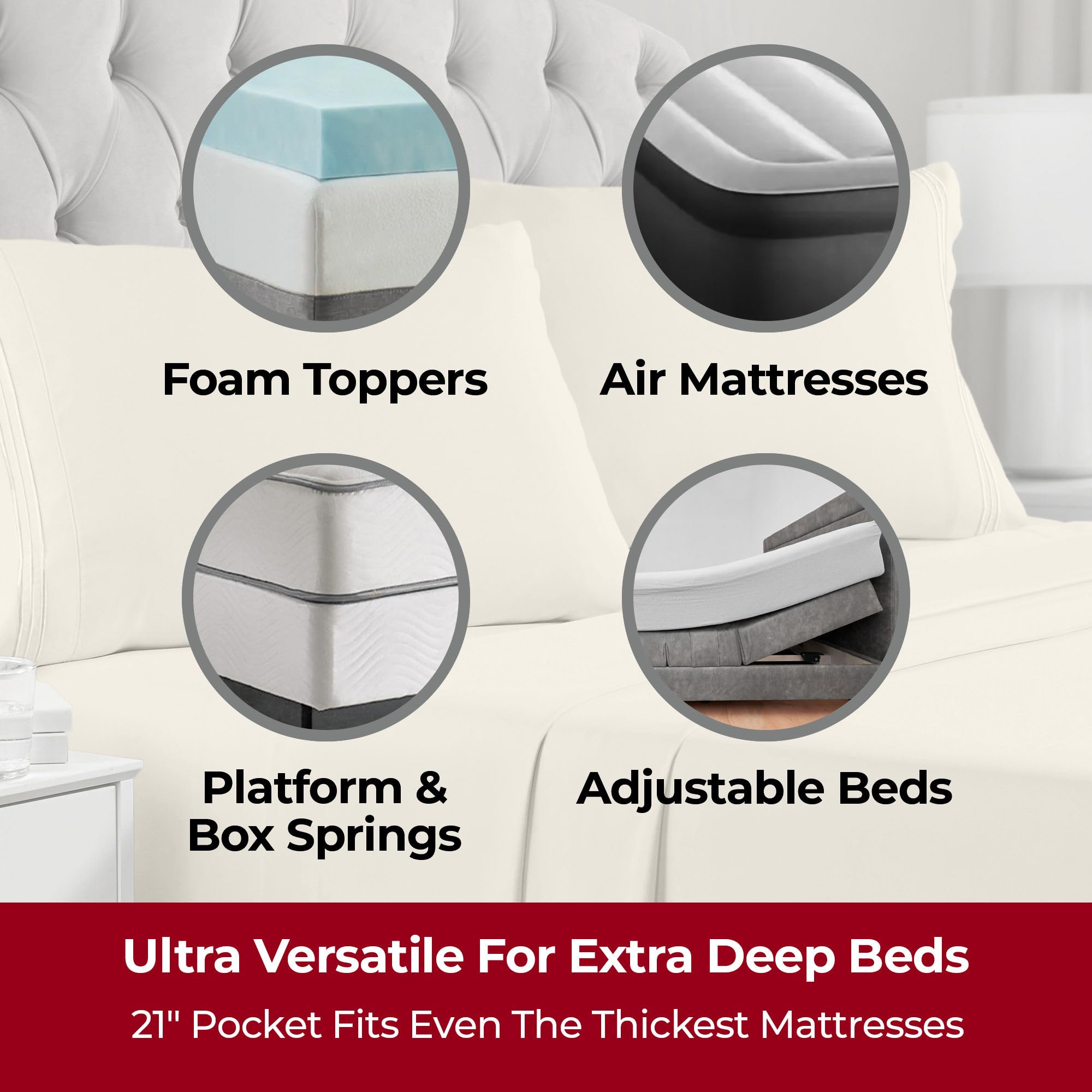 Mellanni queen sheets with deep-pocket fitted design ensuring a snug fit all night.