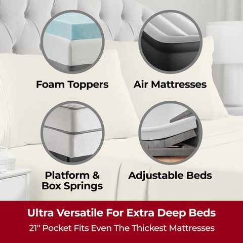 Mellanni queen sheets with deep-pocket fitted design ensuring a snug fit all night.