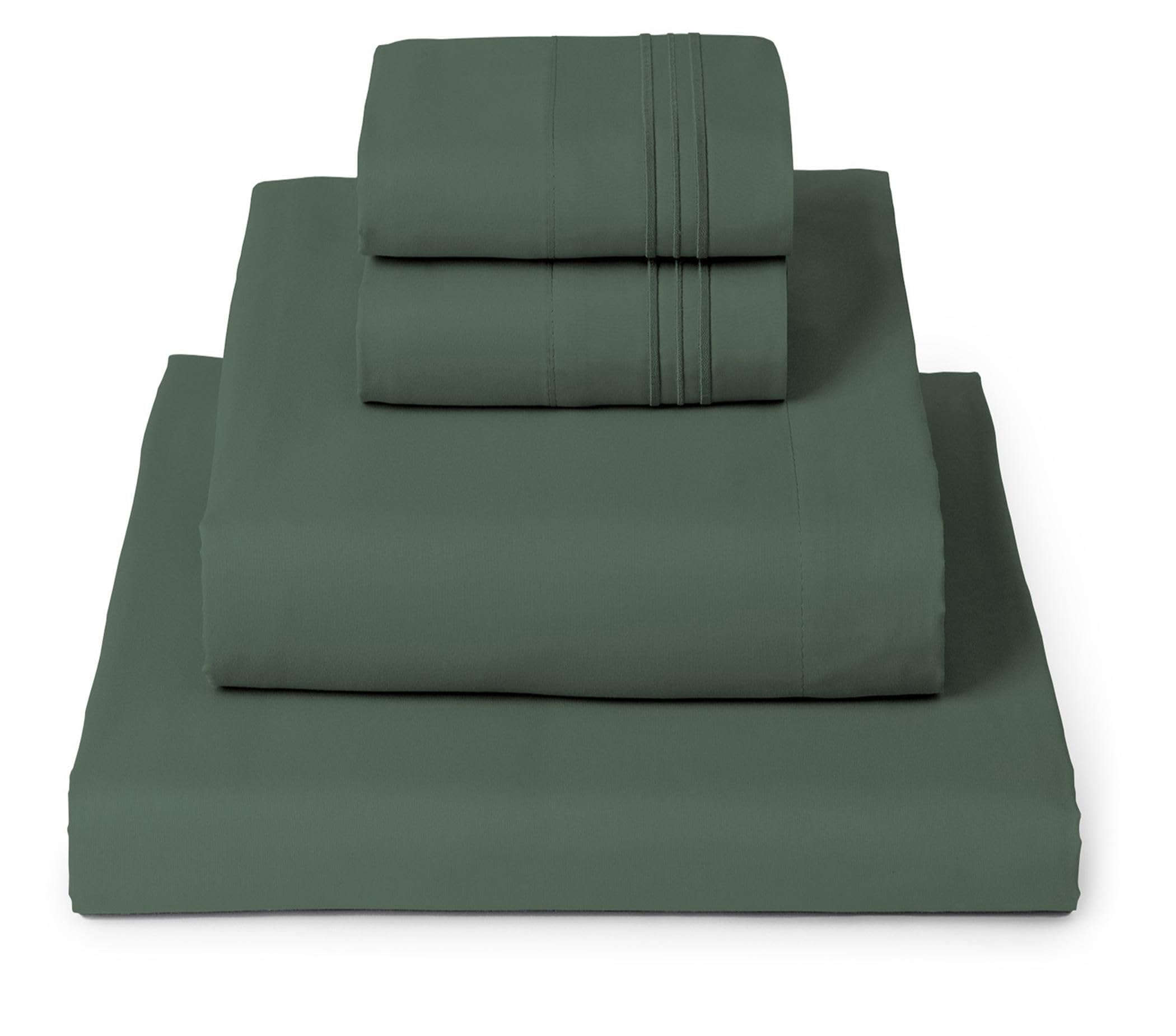 Mellanni queen emerald-green 4pc set folded on bed, showcasing breathable microfiber softness.