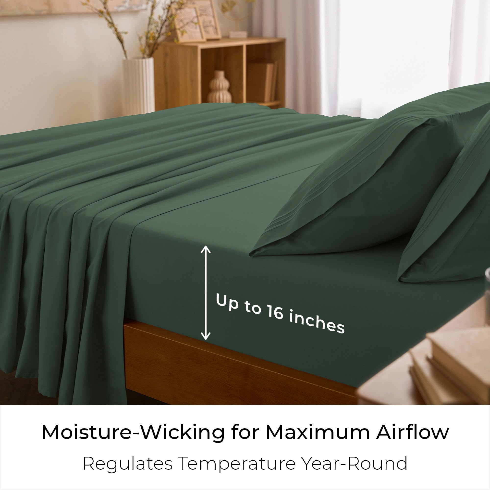 Mellanni queen deep-pocket fitted sheet stretches over a mattress edge securely.