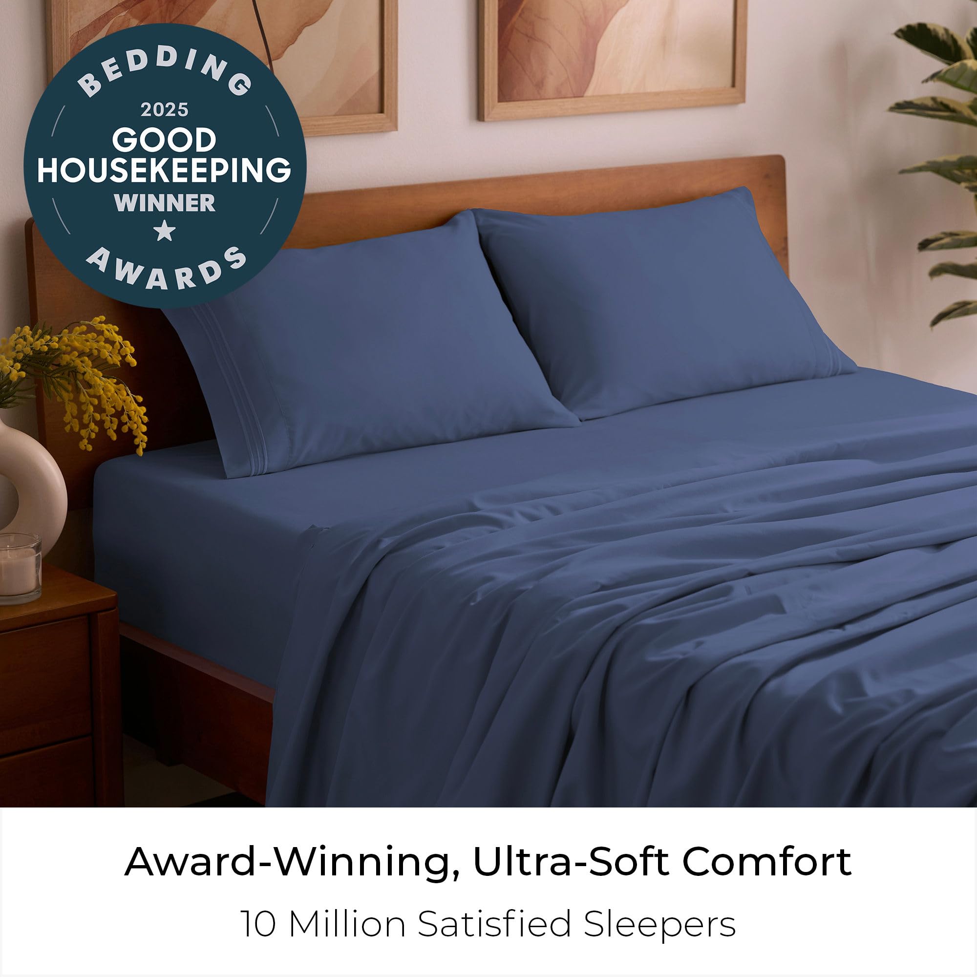 Breathable Mellanni Blue Nova sheets promote airflow for cooler nights