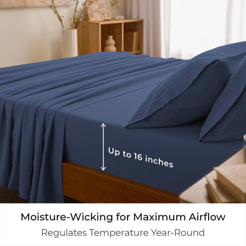 Deep-pocket fit up to 16 inches on Mellanni Blue Nova sheets