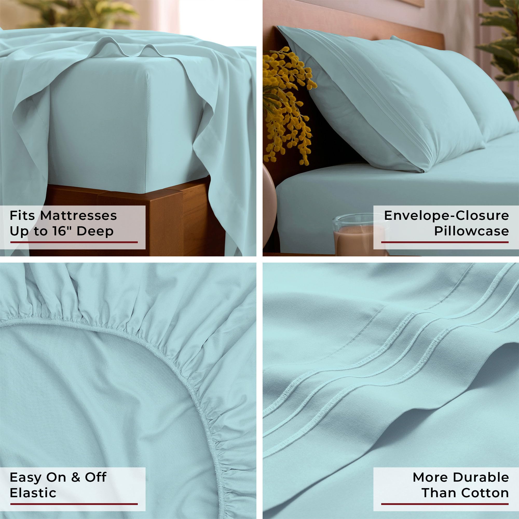 In-box packaging image of Mellanni Aqua set including fitted sheet, flat sheet, and pillowcases.