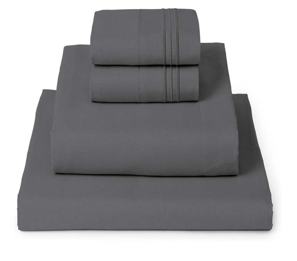Mellanni queen sheets set folded on bed, highlighting soft, luxurious texture for year-round comfort.