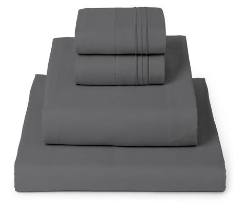 Mellanni queen sheets set folded on bed, highlighting soft, luxurious texture for year-round comfort.