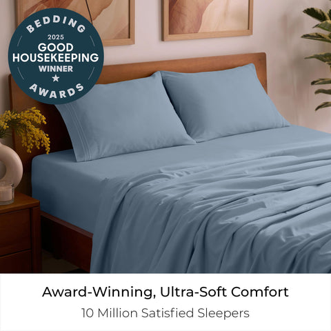 Mellanni queen sheets on bed showing hotel-luxury look and smooth drape