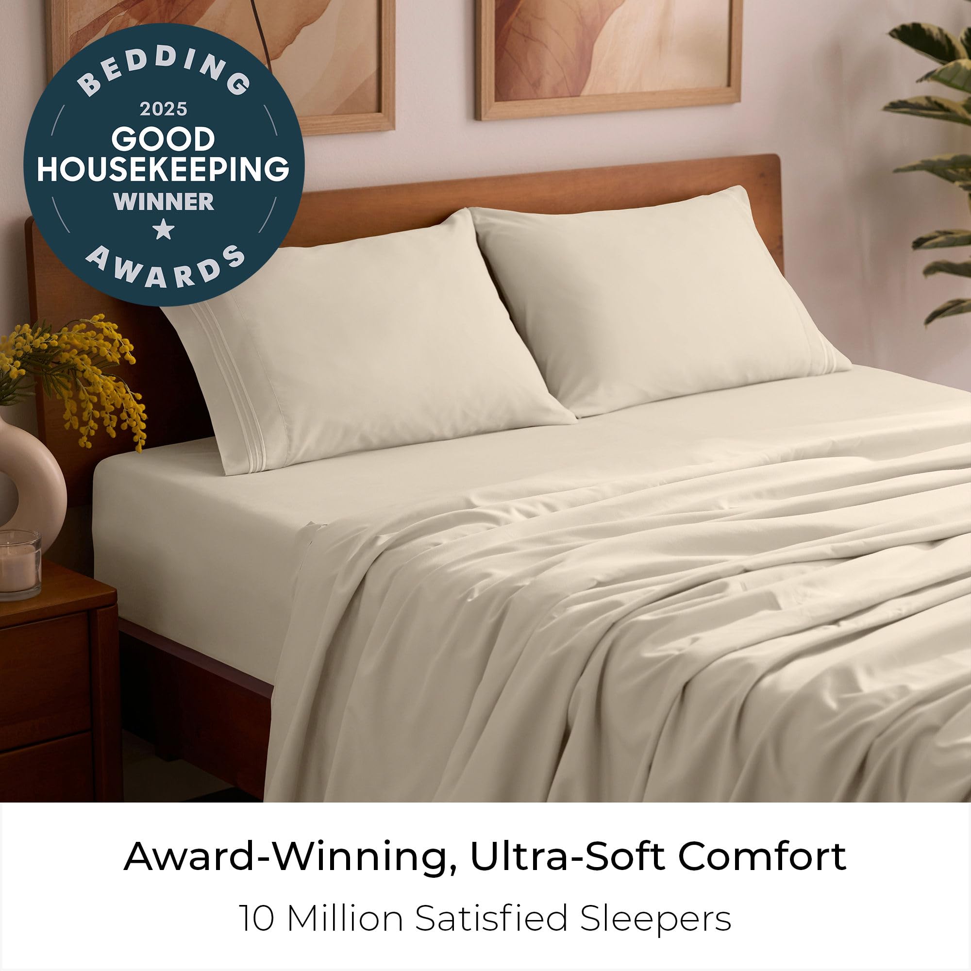 Mellanni queen sheets on bed showing plush softness and drape.