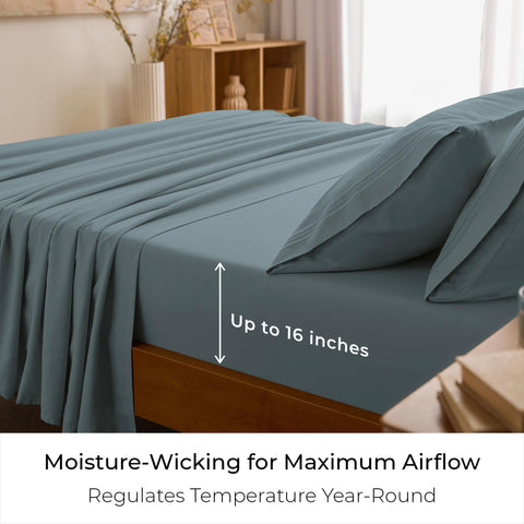 Mellanni queen spa blue fabric close-up shows durable, wrinkle-resistant texture