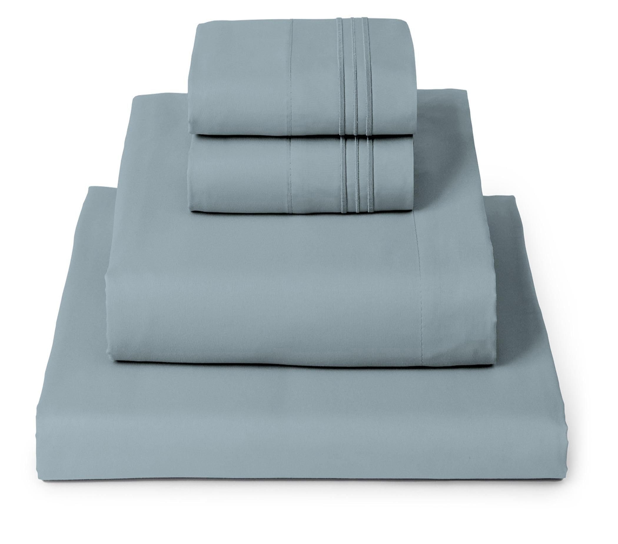 Mellanni queen spa blue fitted sheet on bed for year-round comfort