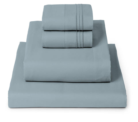 Mellanni queen spa blue fitted sheet on bed for year-round comfort
