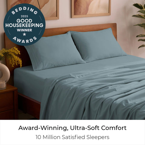 Mellanni queen spa blue flat sheet with breathable, cooling design