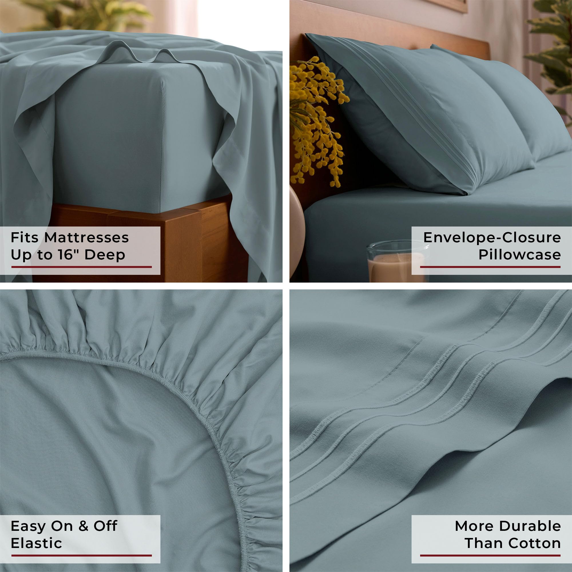 Mellanni queen spa blue on-bed setup delivers hotel-luxe softness