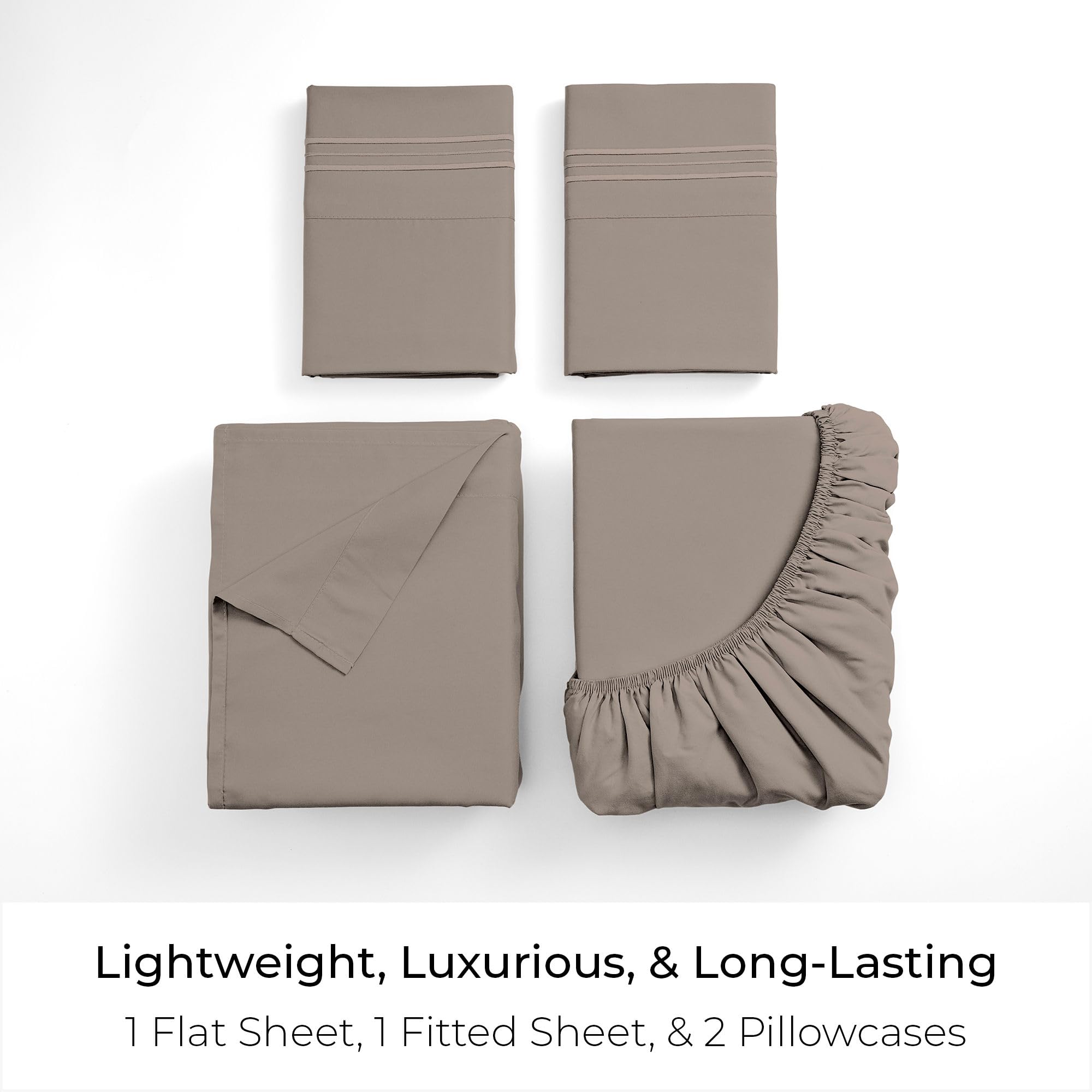 Mellanni tan queen flat sheet and pillowcases show coordinated, durable bedding