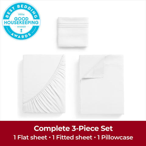 Mellanni Twin XL sheets on white bed showing breathable, cool feel