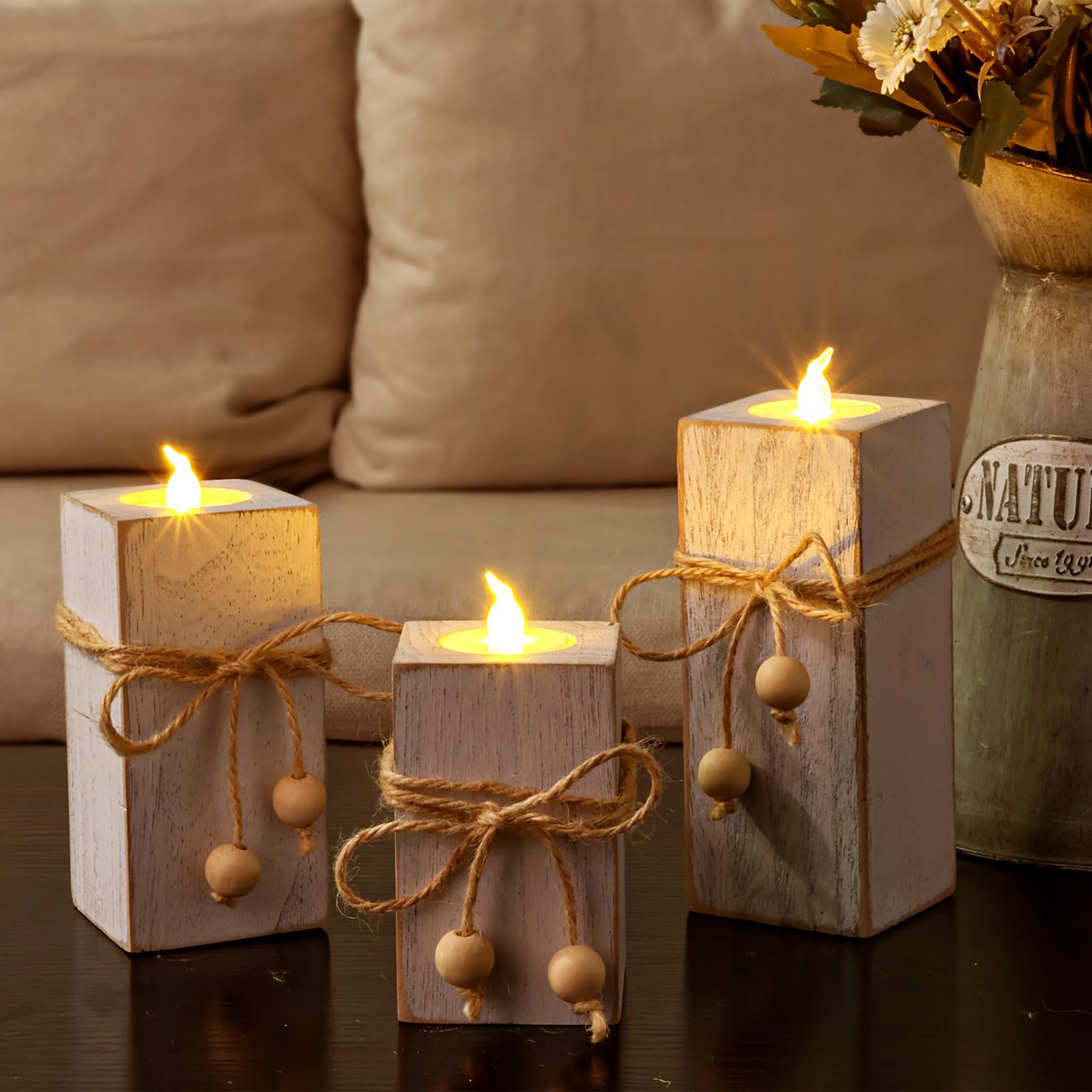 Gift-ready MelonBoat farmhouse decor with flameless candles