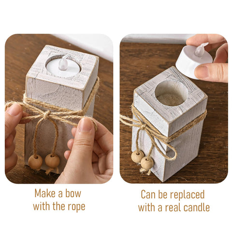 Rectangular wooden base candle holder by MelonBoat with a clean rustic finish
