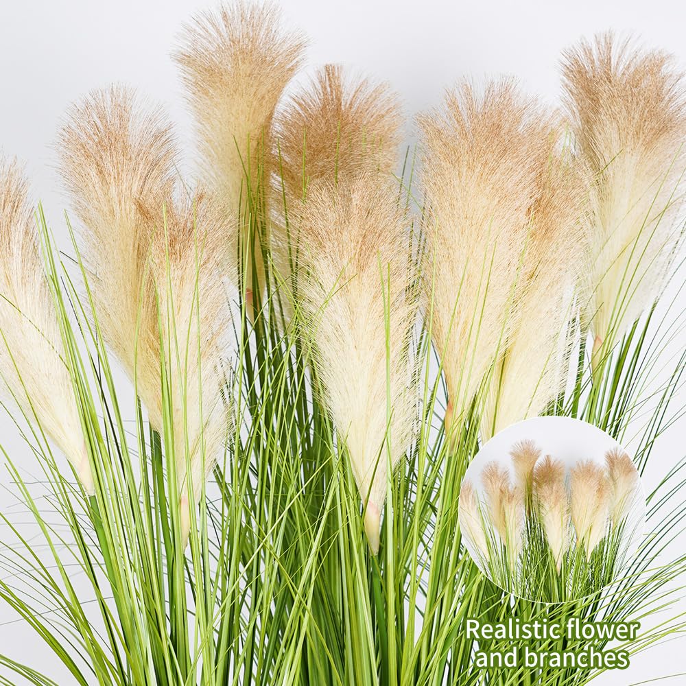 Melorca&Guilla front porch vase setup with tall fake grass.