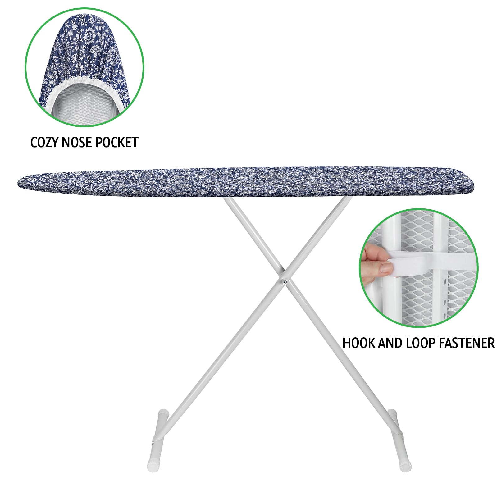 Memeaty elastic edge and hook-and-loop fasteners keep the cover in place