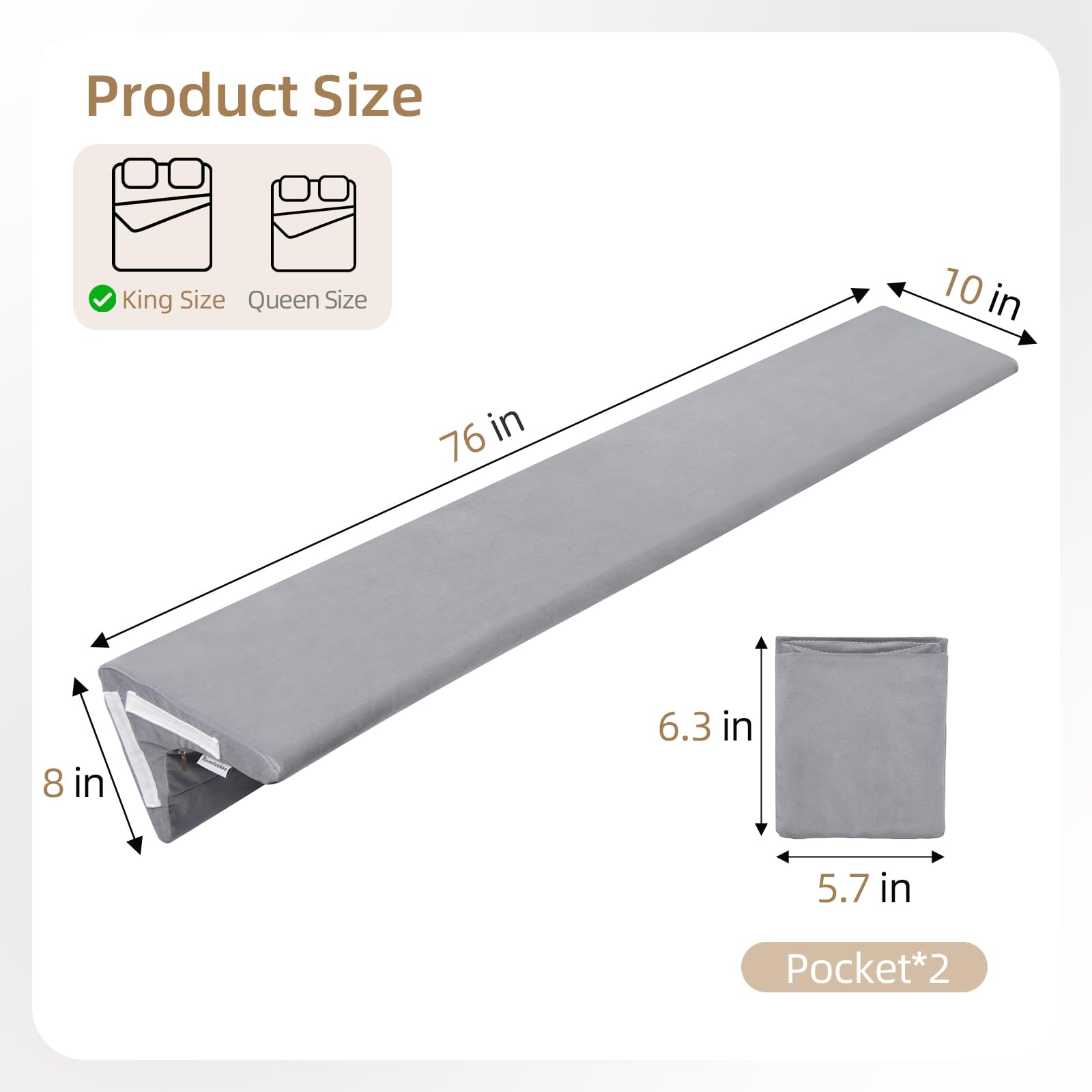 Gray Memeluckon wedge pillow setup between bed and headboard
