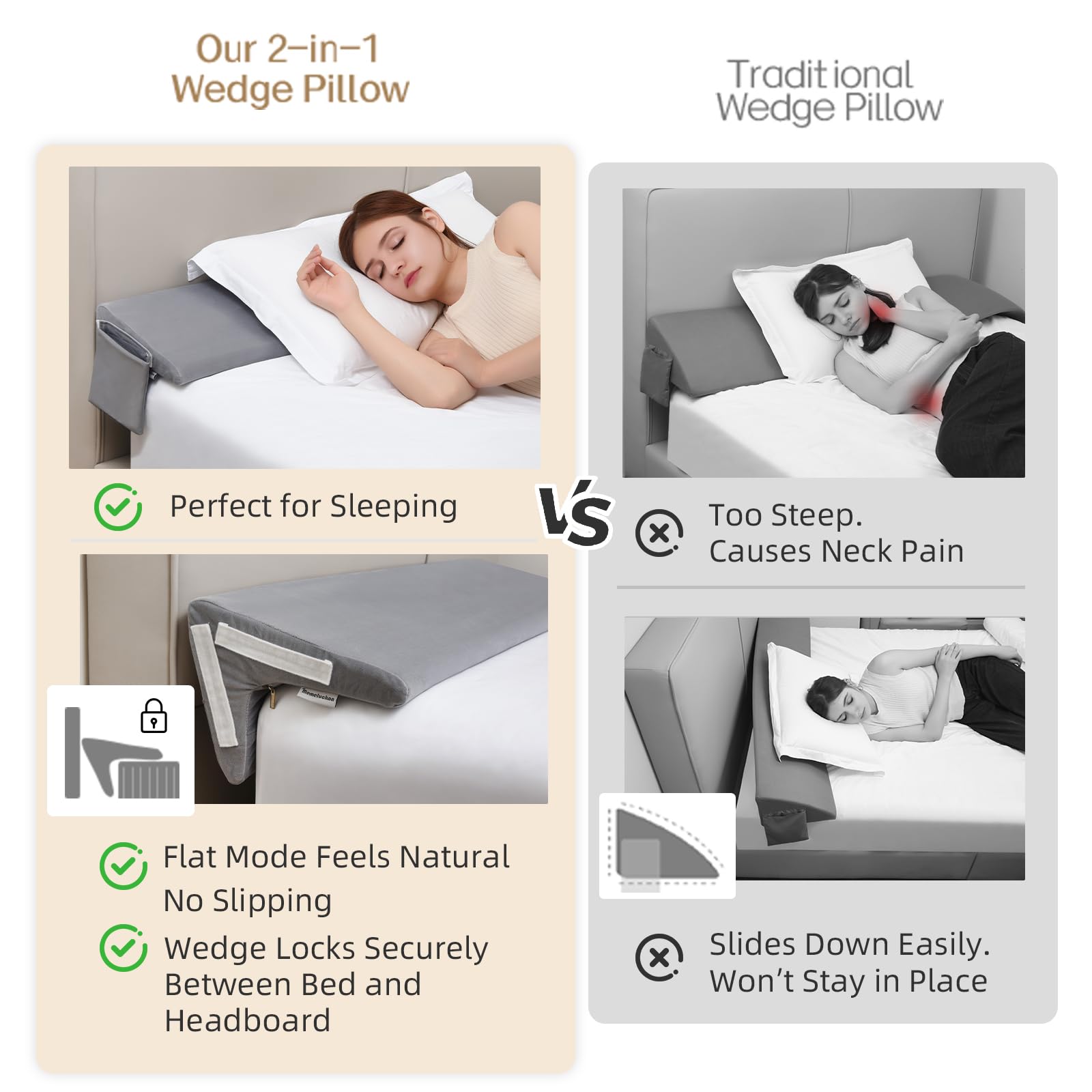 Two-angle adjustable Memeluckon wedge pillow for customizable comfort