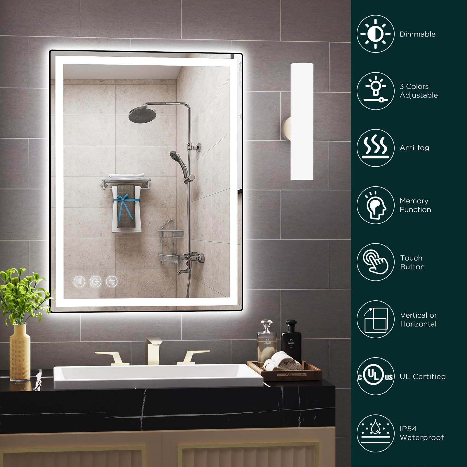 Memobarco anti-fog LED mirror, anti-fog view helps keep reflections clear after showers.