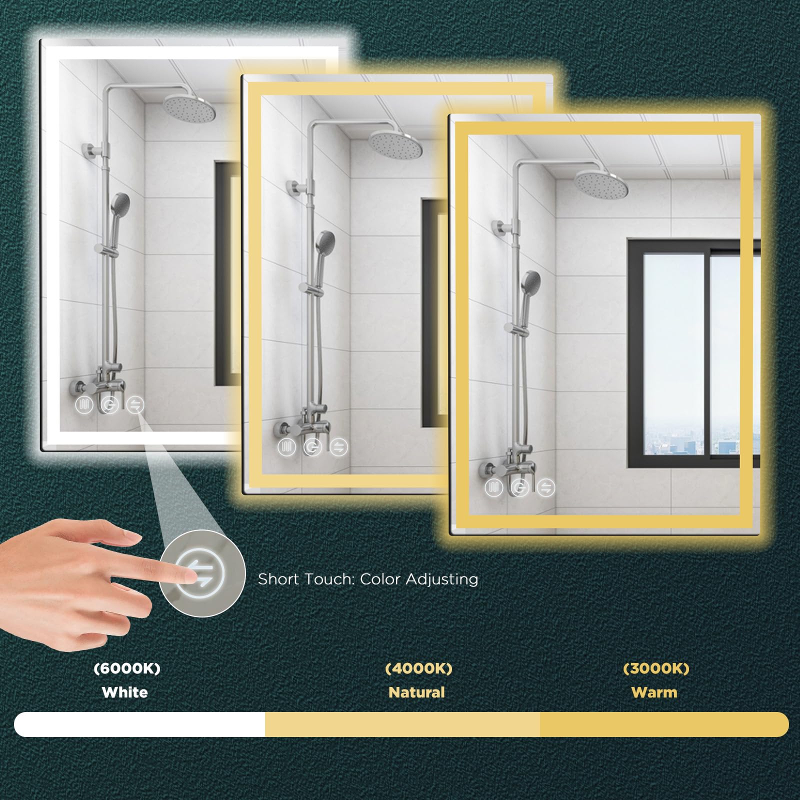 Memobarco LED mirror with stepless dimming, customize brightness for any routine.