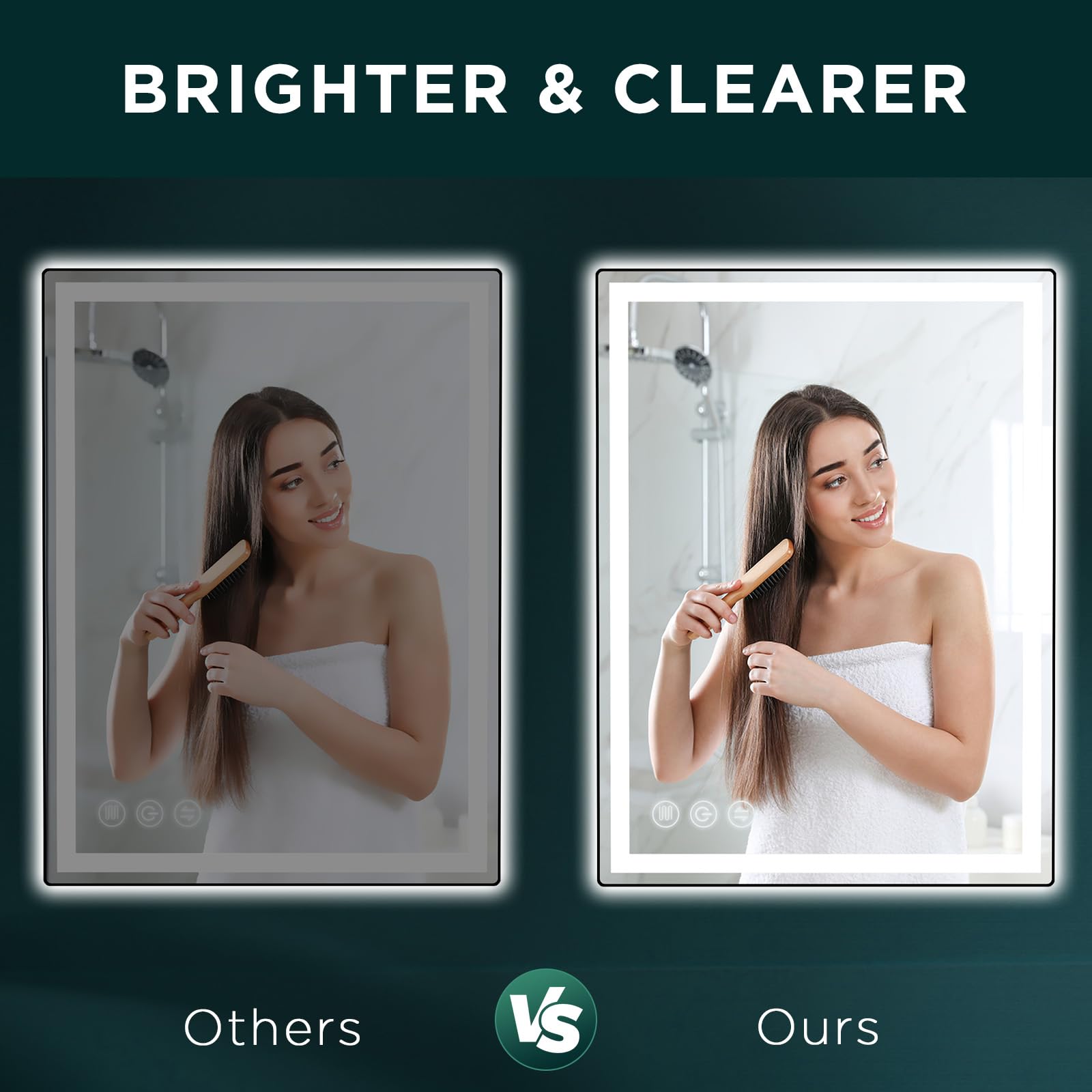 Memobarco LED bathroom mirror 24x32 side view, elegant aluminum frame enhances bathrooms.