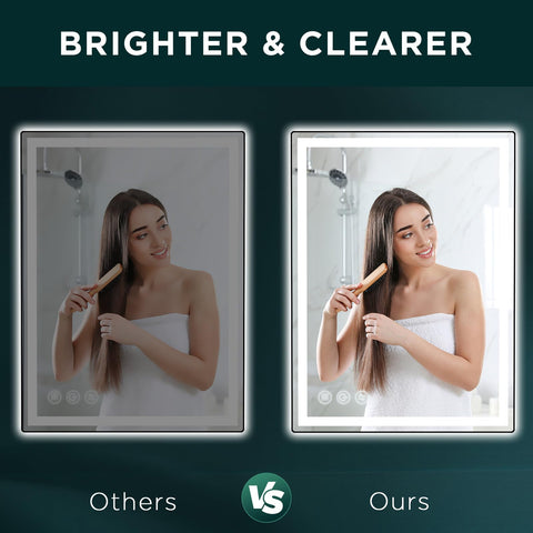 Memobarco LED bathroom mirror 24x32 side view, elegant aluminum frame enhances bathrooms.