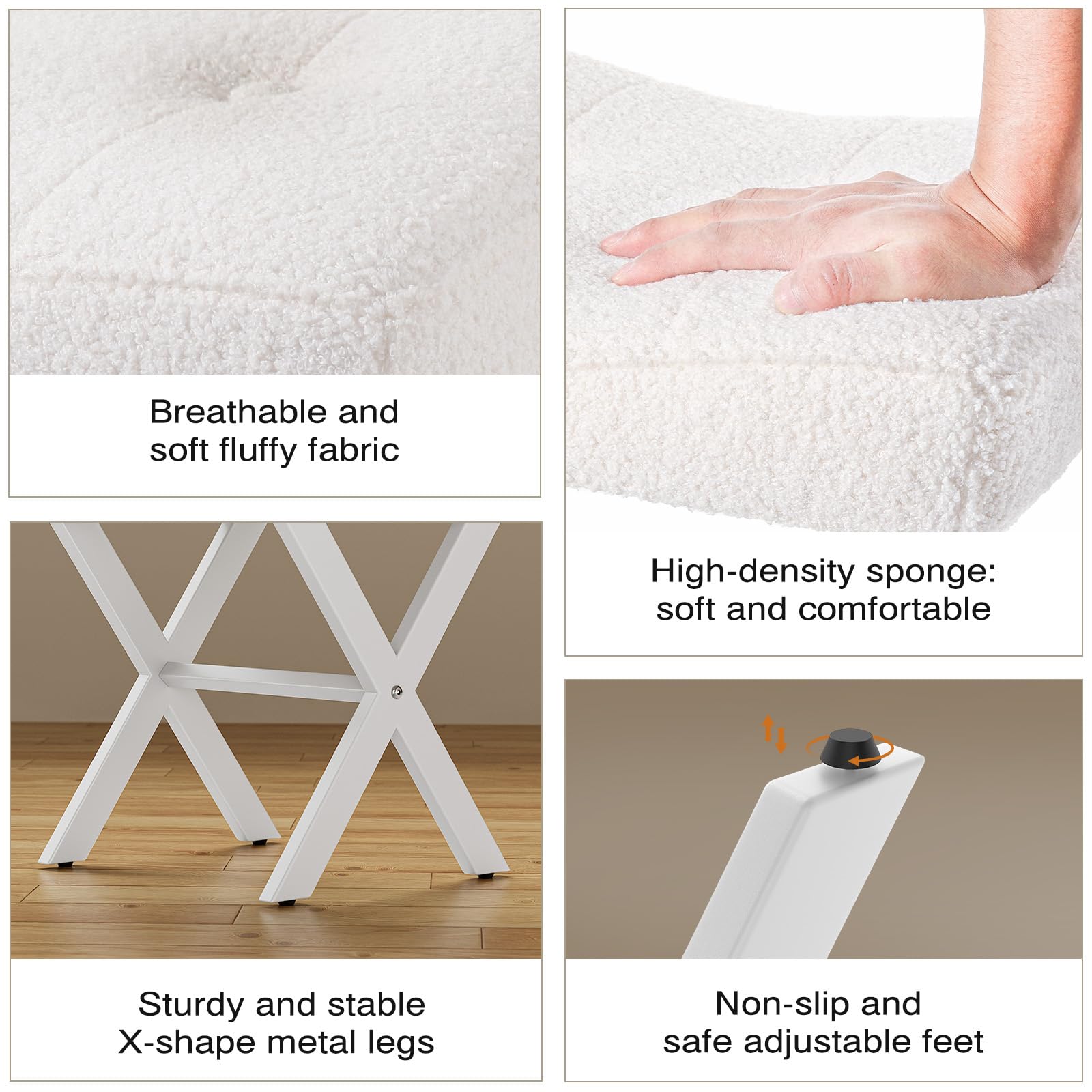 Memobarco vanity stool in breathable boucle fabric feels soft