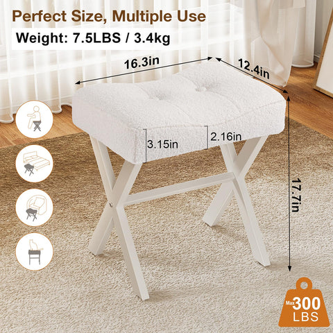 Memobarco vanity stool with metal X-legs provides stable daily use