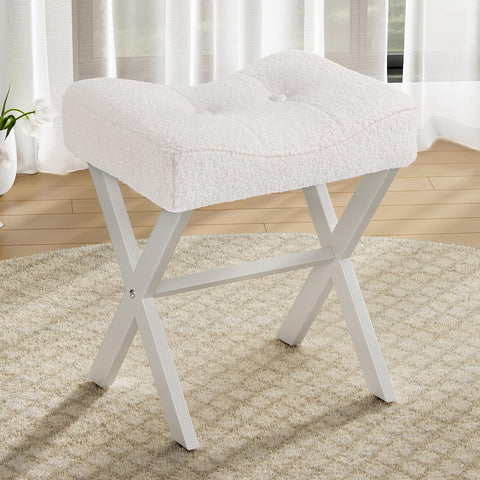 Memobarco vanity stool with saddle seat in white for comfortable makeup sessions