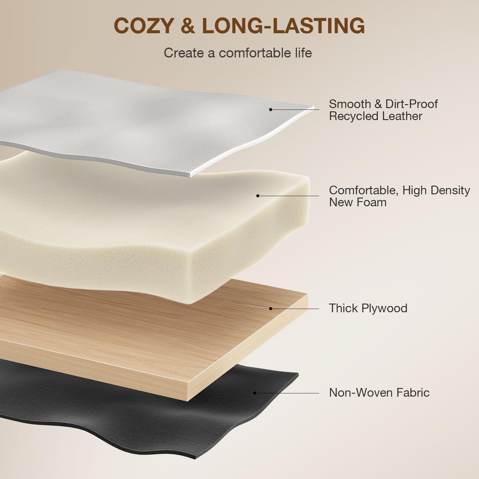 Memobarco 18-inch vanity stool wooden base provides reliable stability.