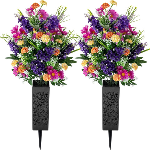 Memobloom artificial cemetery bouquet for grave with violet mums boosts lasting remembrance.