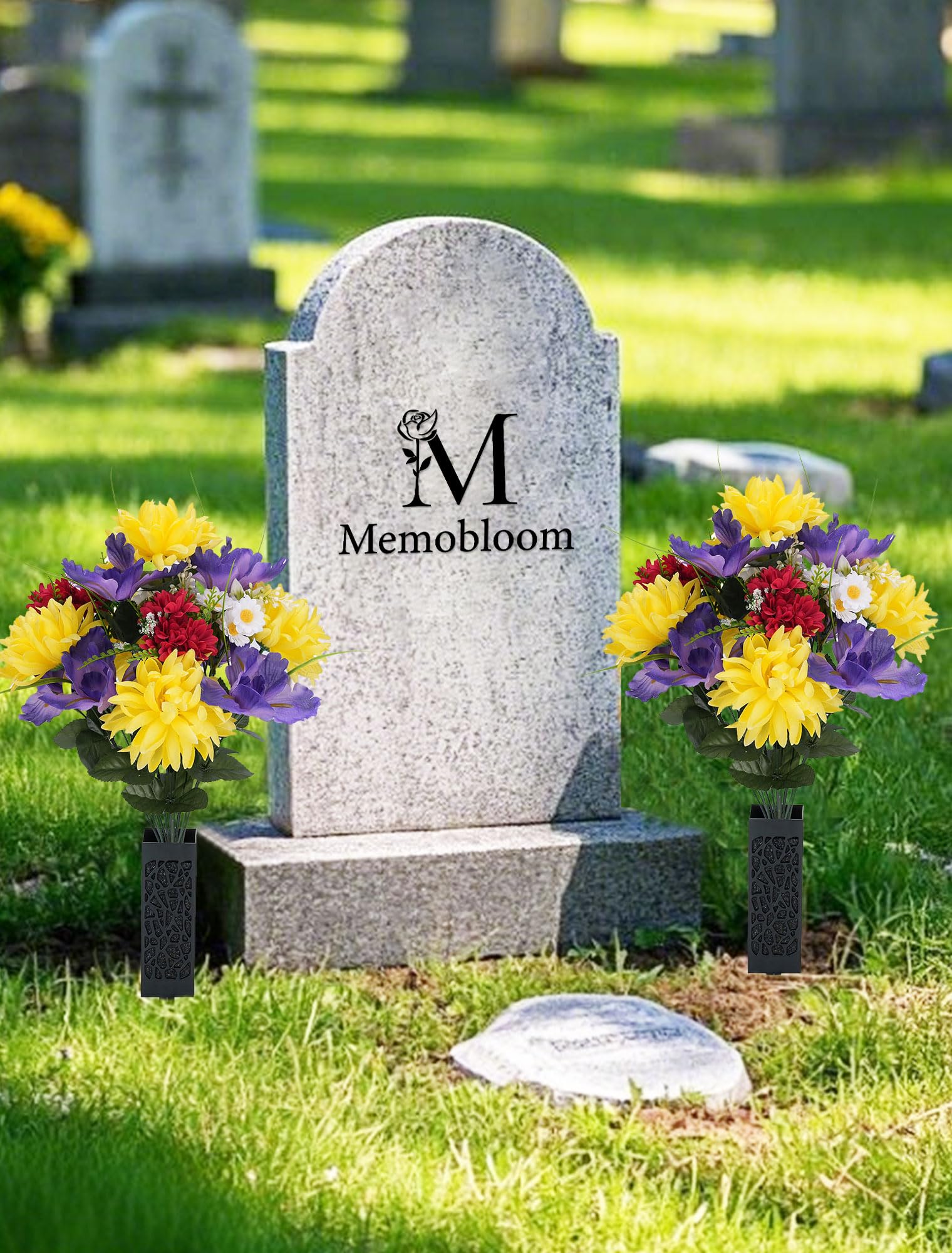 Memobloom purple iris detail highlights hope and elegance for lasting cemetery decor.