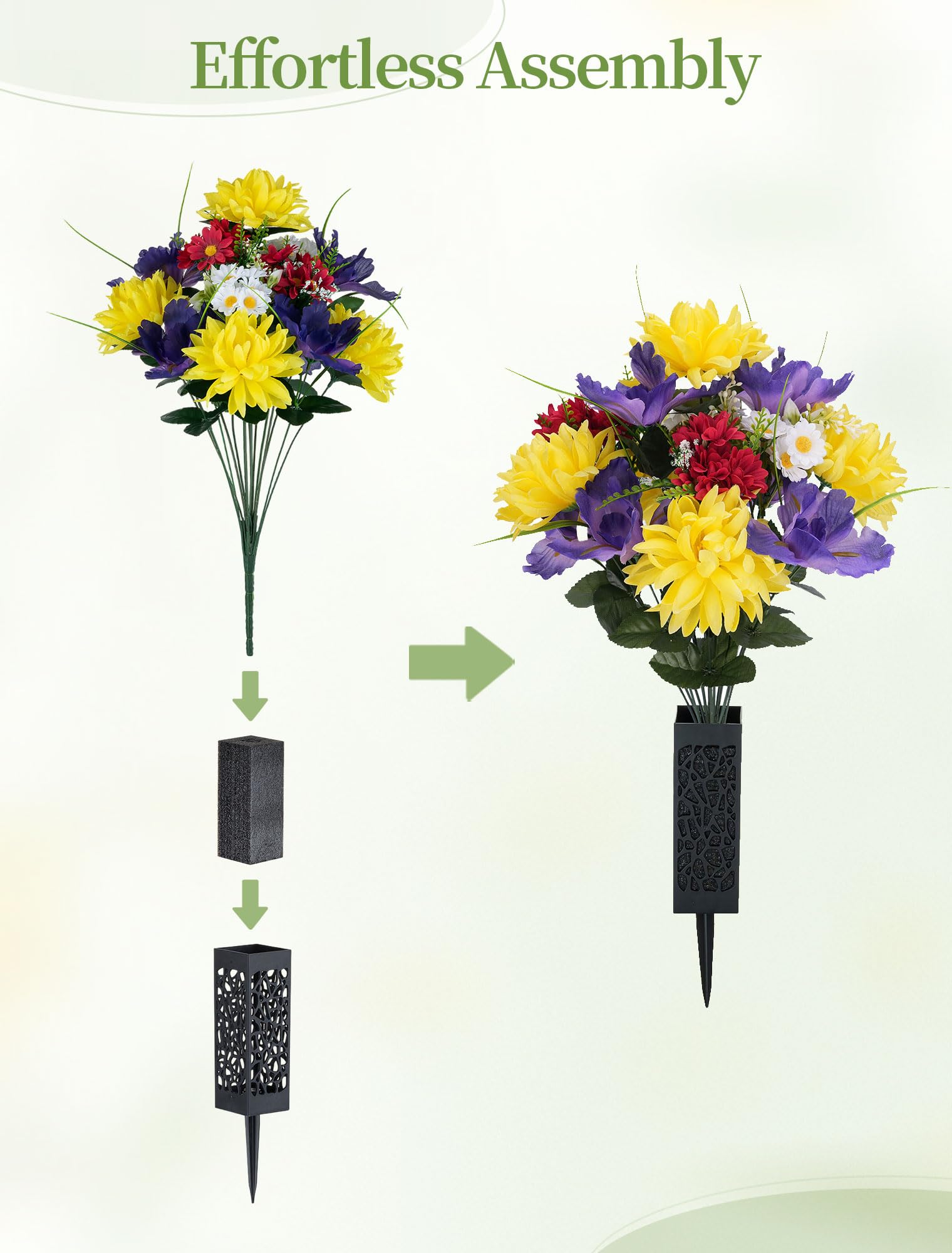 Memobloom bouquet with included vases ready for immediate memorial display.
