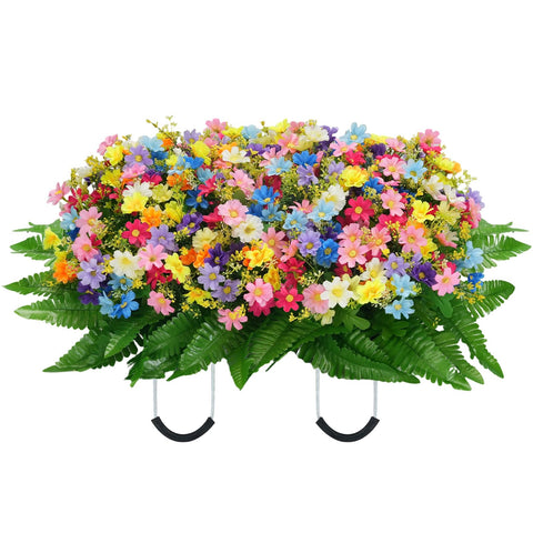 Memobloom headstone saddle with vibrant wildflowers brightens a gravestone.