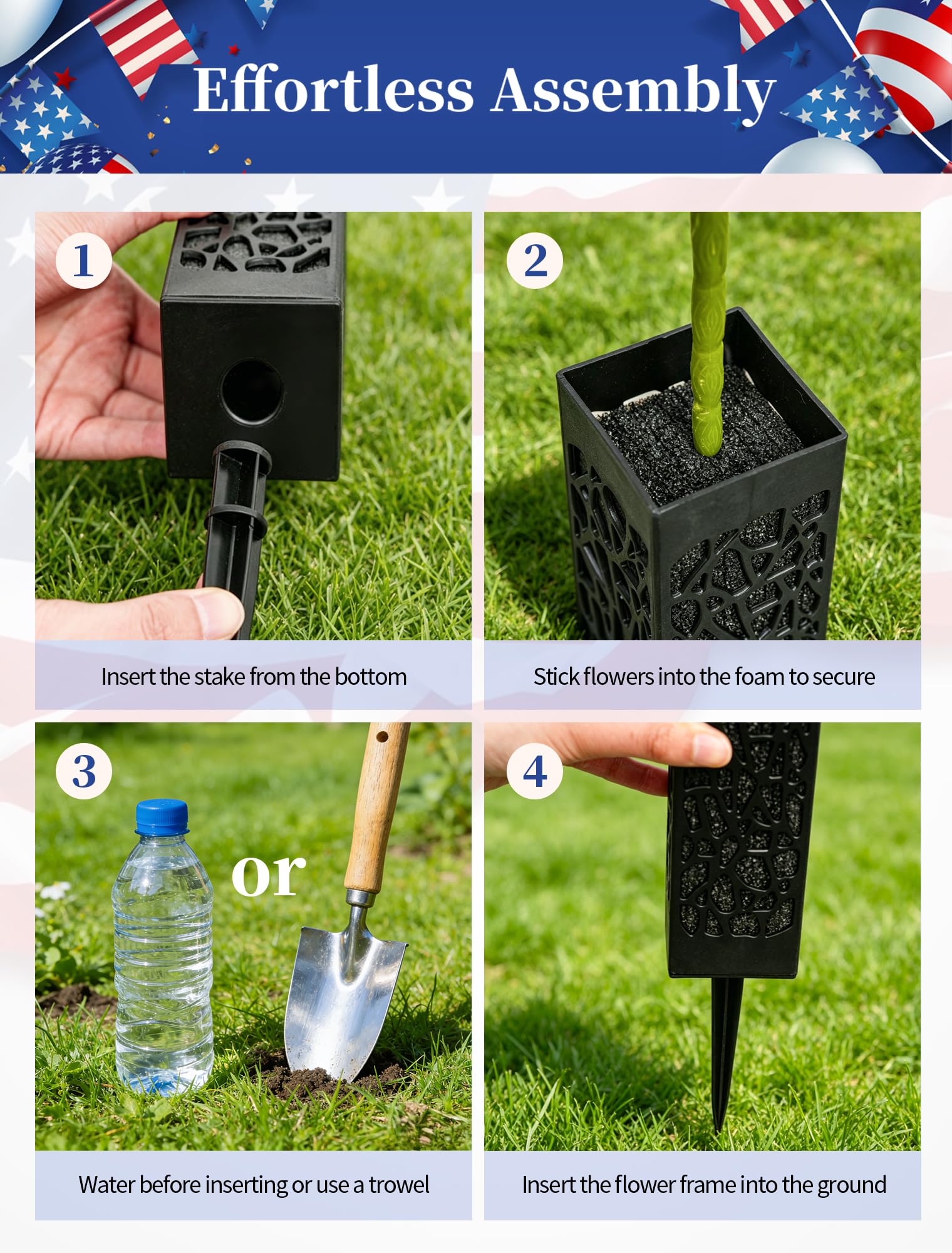 Memobloom hollow-flag-pole design supports the flag without water damage.