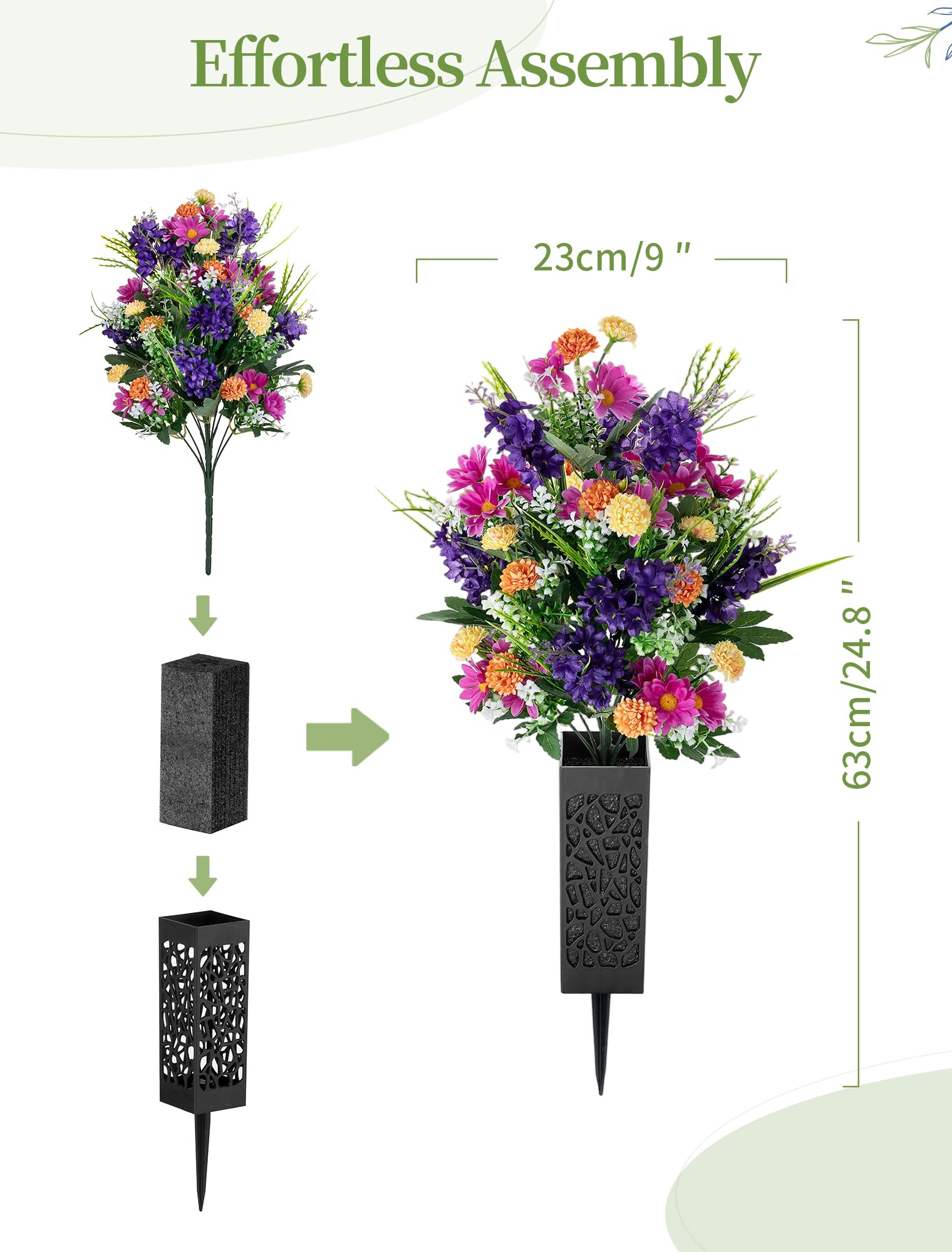 Memobloom outdoor display resists weather for year-round grave memorials.