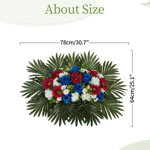 Rectangular sponge base supports blooms on grave marker
